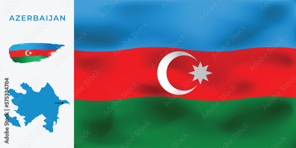 National flag of Azerbaijan with map. Blue, red and green colors flag National flag of Azerbaijan with map. Blue, red and green colors flag