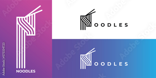 Initial letter N or alphabet N. Simple and modern vector logo design. Noodle with chopsticks logo design