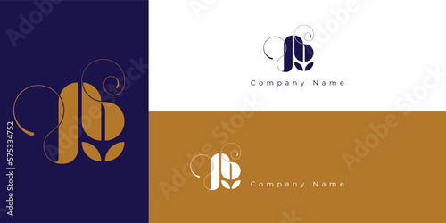 Initial letter J-B or alphabet B-J. Simple and modern vector logo design with gold colours