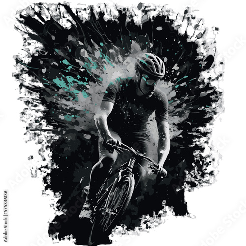 Cyclist. Bicycle ride. Abstract drawing of a cyclist. Cycling. Splashes of ink.