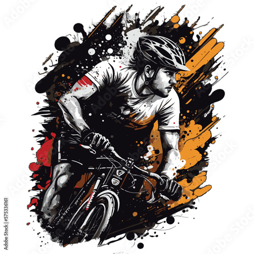 Cyclist. Bicycle ride. Abstract drawing of a cyclist. Cycling. Splashes of ink.