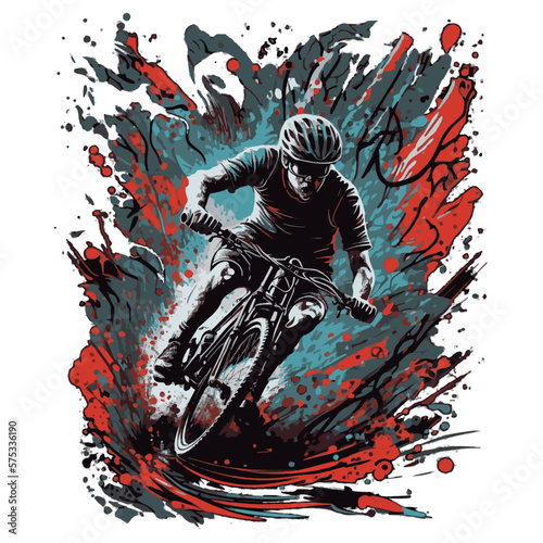 Cyclist. Bicycle ride. Abstract drawing of a cyclist. Cycling. Splashes of ink.