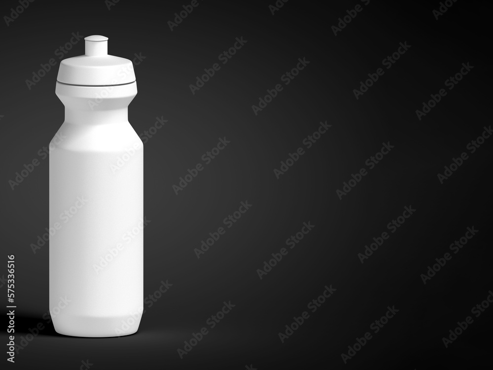 3D illustration. White sport bottle mockup isolated on black background