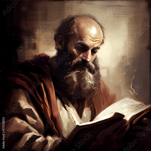 Saint Paul Apostle with Book Portrait. Color Illustration. Generative Ai. photo