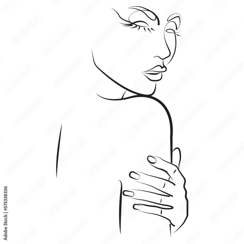 Elegant One Line Sketches of Woman Abstract Face. Female Face Drawing ...