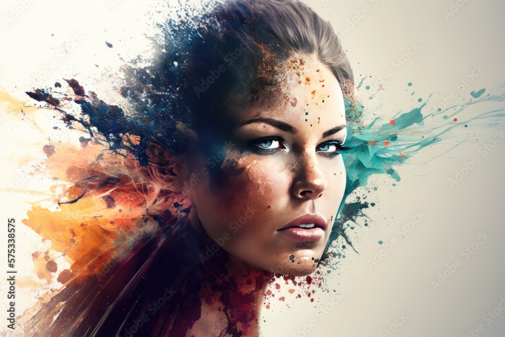 Colorful artistic female face - obrazy, fototapety, plakaty 