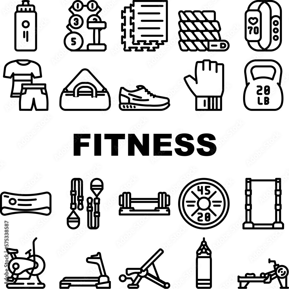 fitness gym exercise icons set vector
