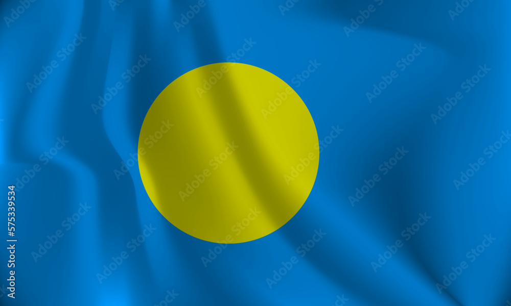Flag of Palau, with a wavy effect due to the wind.