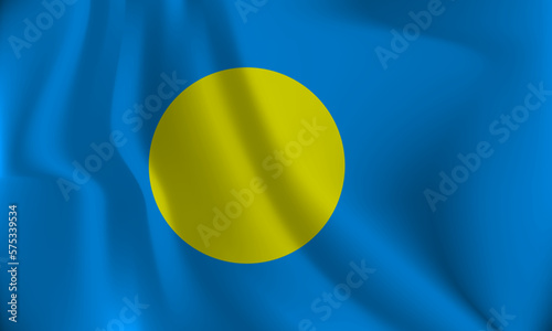 Flag of Palau, with a wavy effect due to the wind.