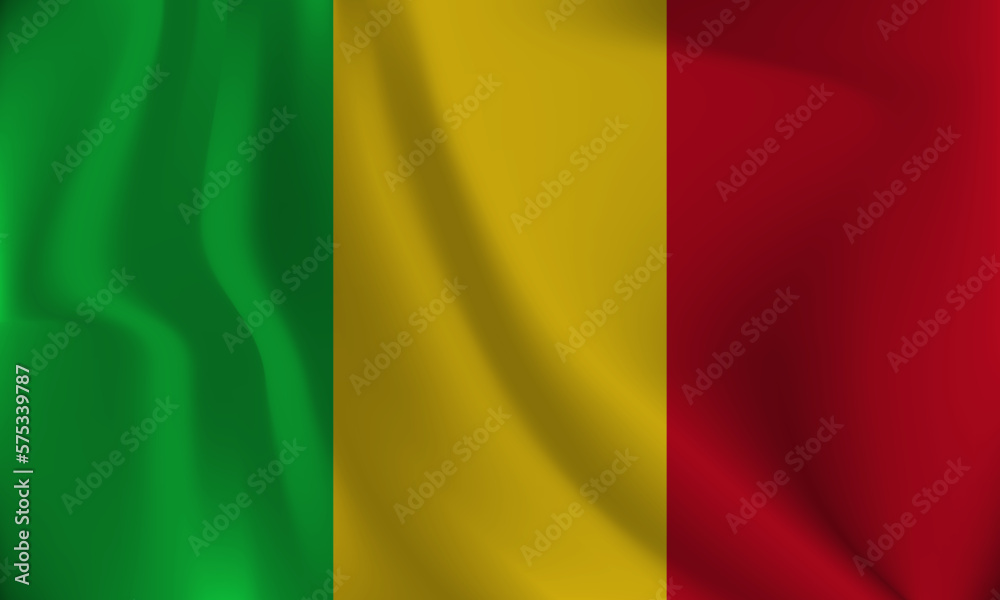 Flag of Mali, with a wavy effect due to the wind.