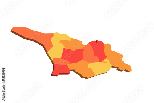 Georgia political map of administrative divisions - regions and autonomous republics of Abkhasia and Adjara. Map with labels.
