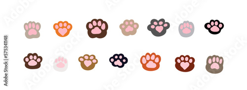 collection of cat's paws, hand drawn cat paw illustration, diary stickers cat, Doodle elements. Paw print icon, diary and notebook stickers, different animal’s footprints	