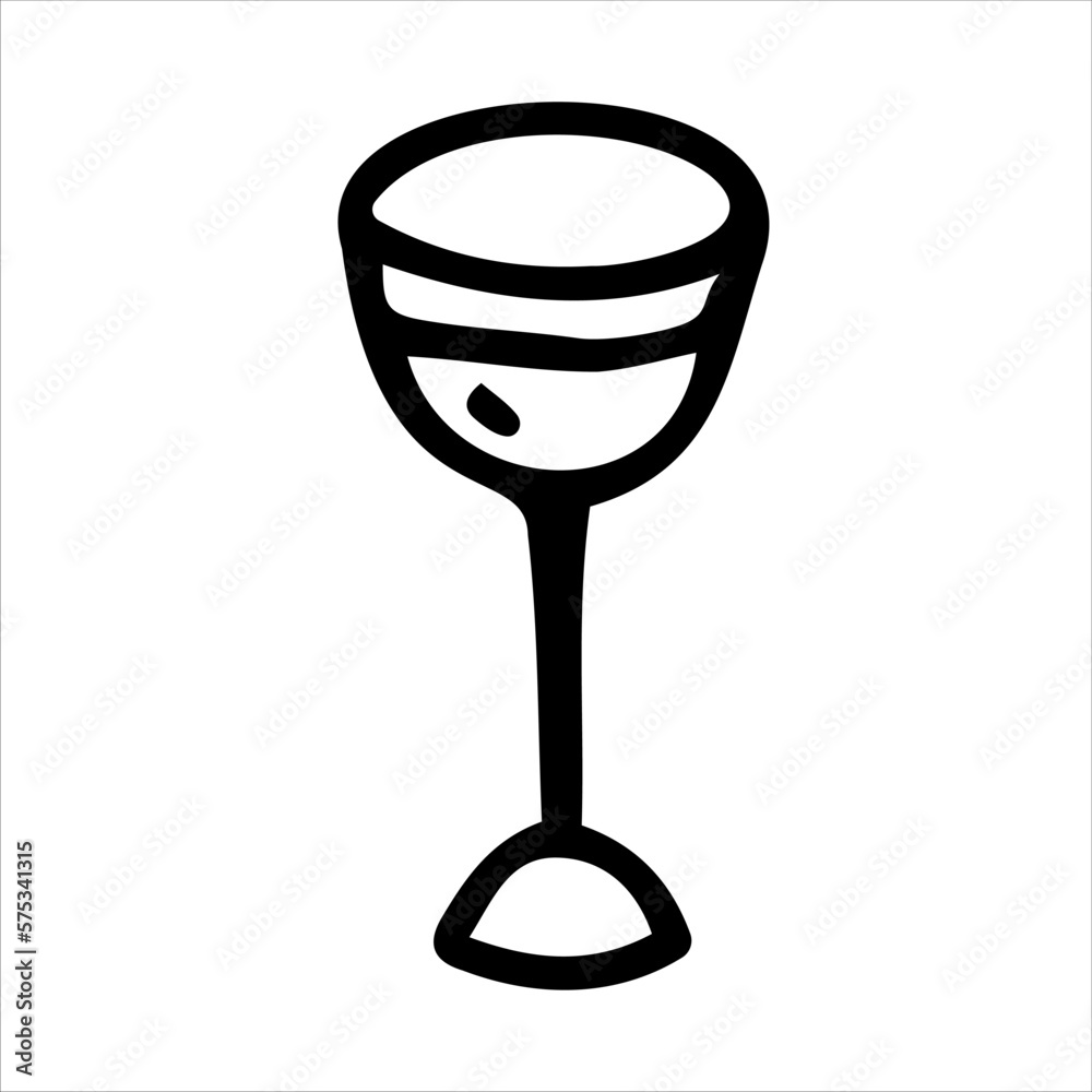 A wine glass. Vector hand-drawn doodles. Design, template, sketch, clipart, logo.