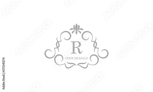 Gentle elegant monogram for cards, invitations, menus, labels with the initial letter R. Graphic design for pages, business signs, boutiques, cafes, hotels. Classic wedding invitation design elements.