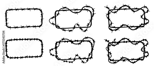 vector rectangle and abstract frame barbed wired, set 6 hand draw sketch