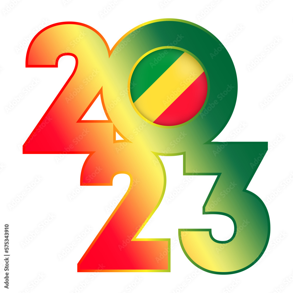 Happy New Year 2023 banner with Republic of the Congo flag inside. Vector illustration. Happy New Year 2023 banner with Republic of the Congo flag inside. Vector illustration.