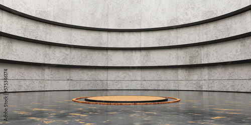 Circular podium in a circular screen vaulted dome circular great hall 3D illustration