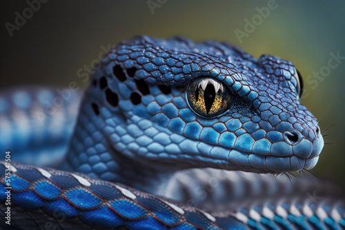closeup of a blue viper (Viperidae). Generative AI