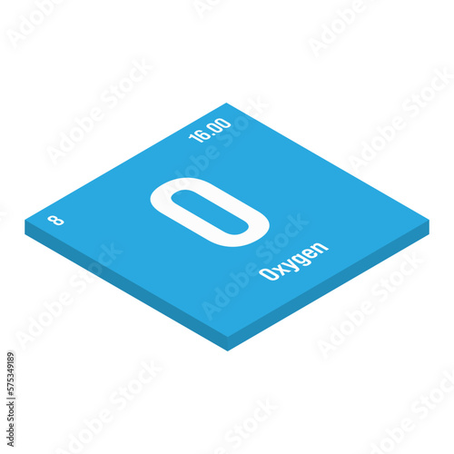 Oxygen, O, periodic table element with name, symbol, atomic number and weight. Non-metal with various industrial uses, such as in steel production, medical therapy, and as a filling gas in certain