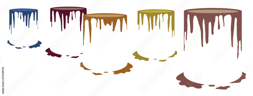 Buckets of house paint are dripping in a colorful vector image about decorating a home.