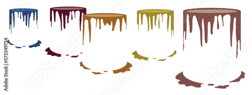 Buckets of house paint are dripping in a colorful vector image about decorating a home.
