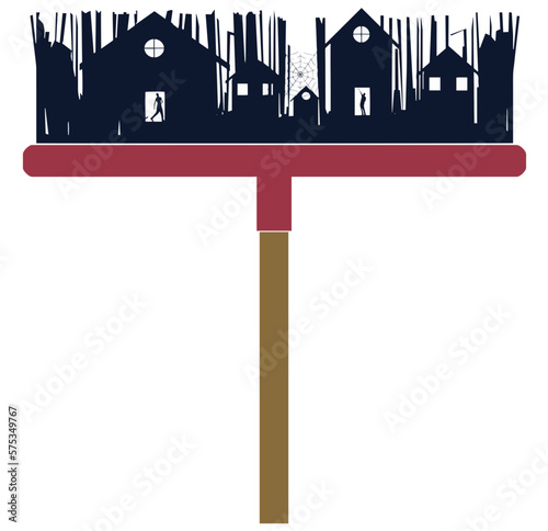 Here is a push broom  with spring cleaning household chore visuals included in the design. This is a vector image.