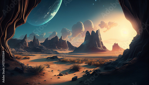 Alien Expedition: Exploring the Breathtaking Landscape of a New World. Generative Ai