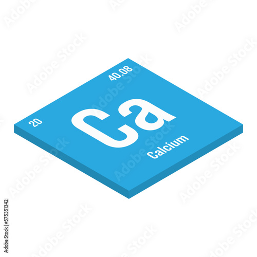 Calcium, Ca, periodic table element with name, symbol, atomic number and weight. Alkaline earth metal with various industrial uses, such as in construction, pharmaceuticals, and as a nutrient