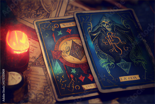 Tarot cards reading divination Psychic readings and clairvoyance concept. High quality ai illustration photo