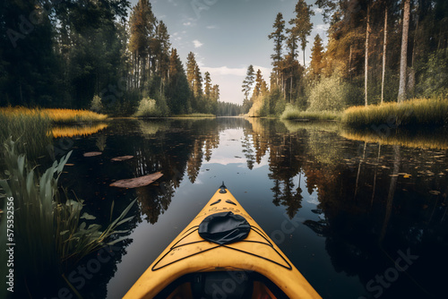 Kayaking on river in wildlife in summer made with Generative AI