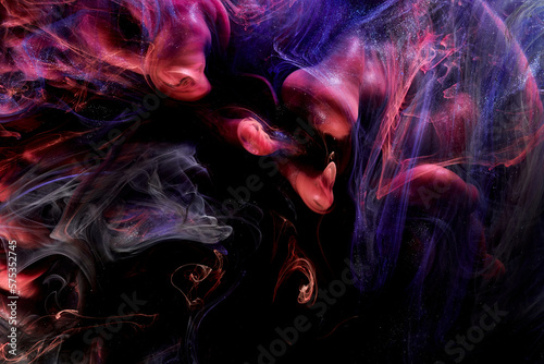 Multicolored contrast outer space abstract background, clouds of interstellar smoke in motion, cosmic swirl of paints