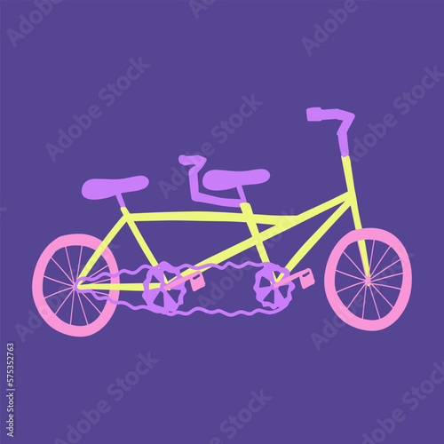 Flat vector illustration of a tandem bike. Rent a family bicycle for a healthy lifestyle.