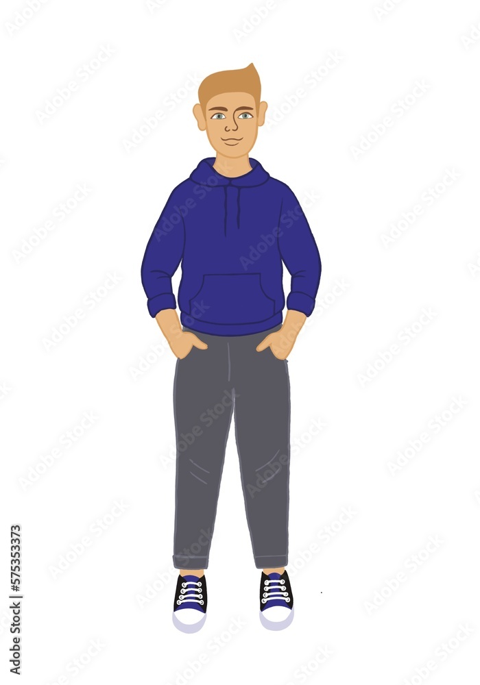 cartoon casual man, guy young man