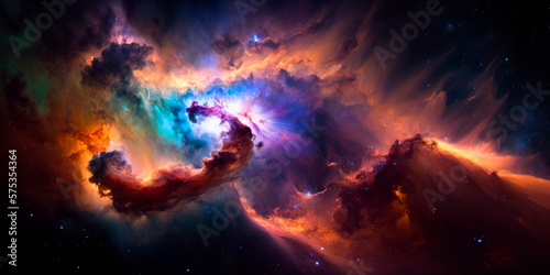 A nebula with vibrant colors and swirling gases Generative AI © Maximusdn