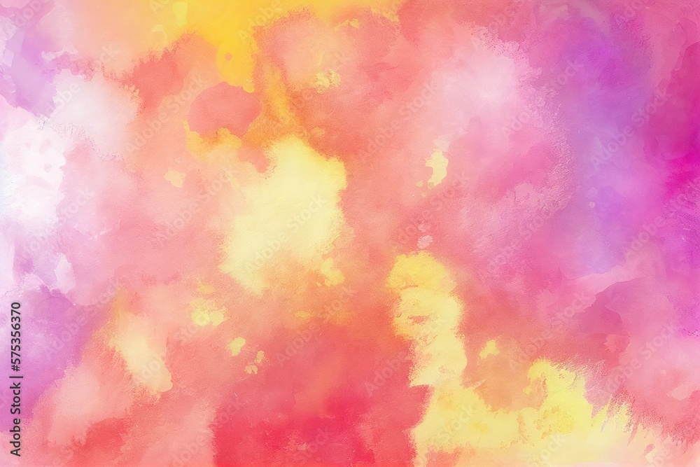 Pink, purple, orange, red, yellow Watercolor Background, Artistic Abstract Backdrop, Generative AI