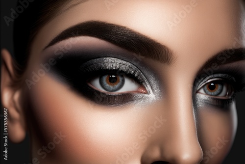 Close up of beautiful woman with white eyeshadow. Ai generative.