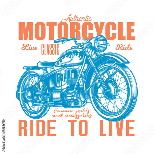 Original vector illustration in retro style. American motorcycle custom made. T-shirt Design