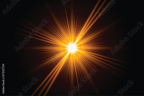 Golden transparent light lens flares streaks
