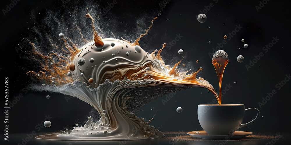 Obraz premium The coffee concept is an imagined, particularly good coffee for breakfast, after which the world opens up. AI generated illustration.