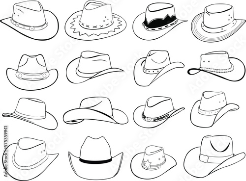 Fototapeta Cowboy hat vector line art.