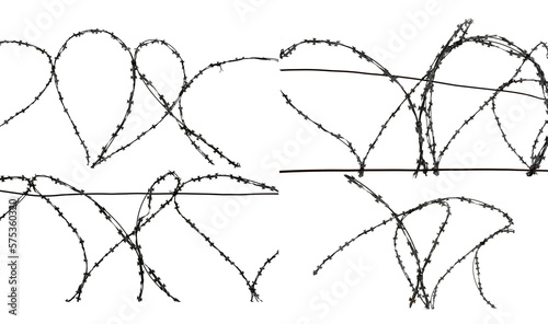 Barbed wire on a white background  a set of barbed wire of different shapes