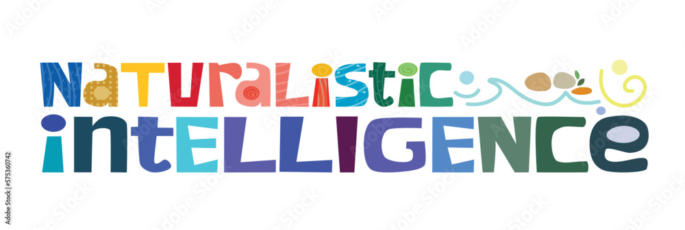 Naturalistic intelligence concept phrase colourful letters vector art. Thinking process idea for text book, book covers web page design. Hand drawn letters for templates blogs. Education visual data. Naturalistic intelligence concept phrase colourful letters vector art. Thinking process idea for text book, book covers web page design. Hand drawn letters for templates blogs. Education visual data.