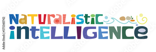 Naturalistic intelligence concept phrase colourful letters vector art. Thinking process idea for text book, book covers web page design. Hand drawn letters for templates blogs. Education visual data.