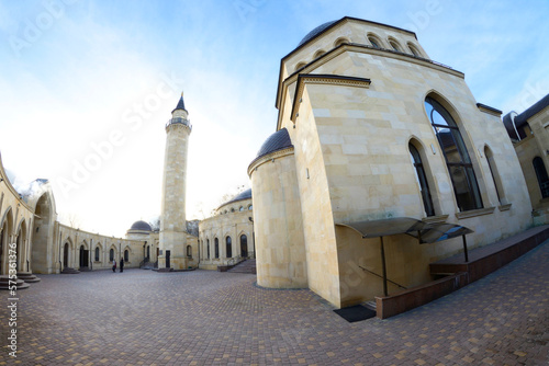 Building minaret domes courtyard of the Ar-Rahma Mosque Mercy Mosque . Kyiv, Ukraine photo
