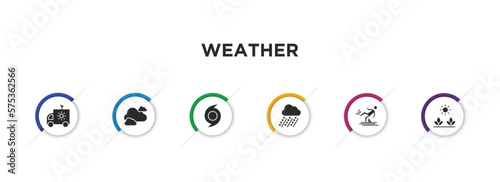 weather filled icons with infographic template. glyph icons such as meteorology, clouds, hurricane, hailstorm, fall, spring vector.