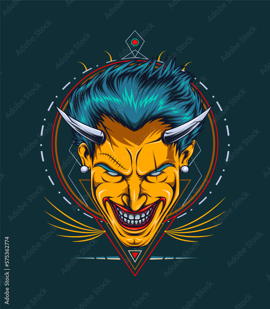 The devil head vector artwork with steel horn The devil head vector artwork with steel horn