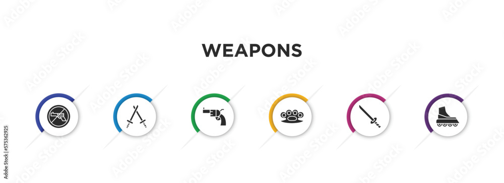 weapons filled icons with infographic template. glyph icons such as no ...