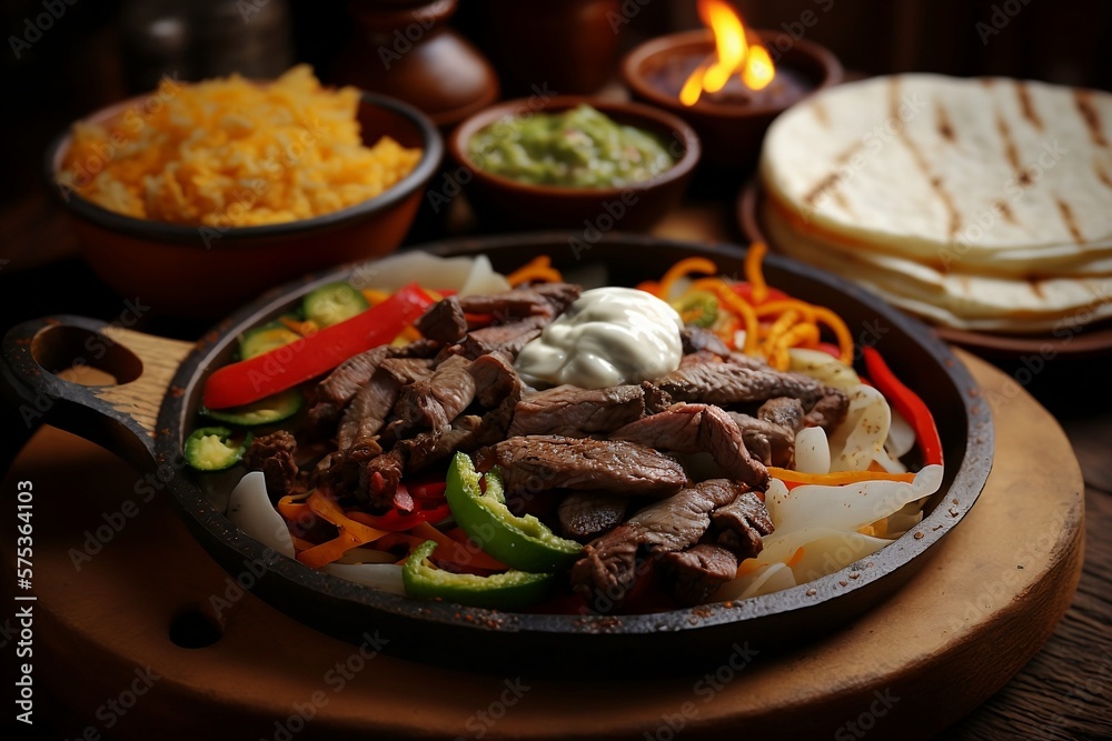 Sizzling Delight: Savory Fajitas. Generative AI Sizzling Delight: Savory Fajitas. Generative AI