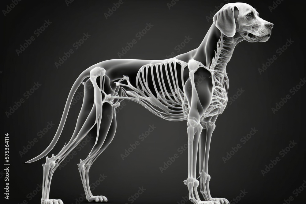 Skeleton of a dog, dissected for educational purposes. Generative AI