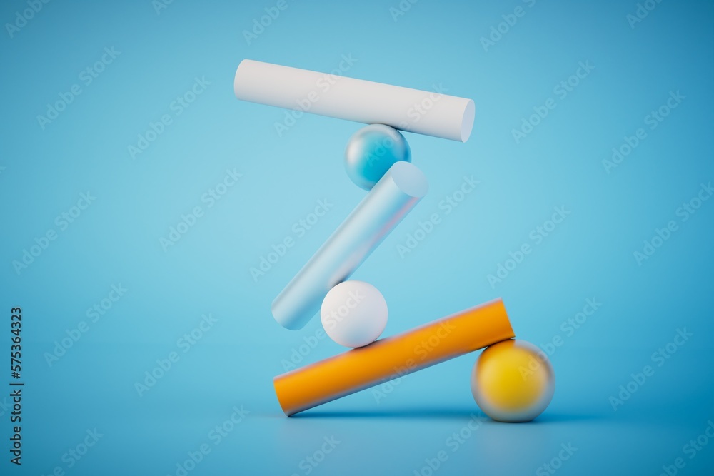 an abstract background consisting of spheres and cylinders standing on top of each other. 3D render an abstract background consisting of spheres and cylinders standing on top of each other. 3D render